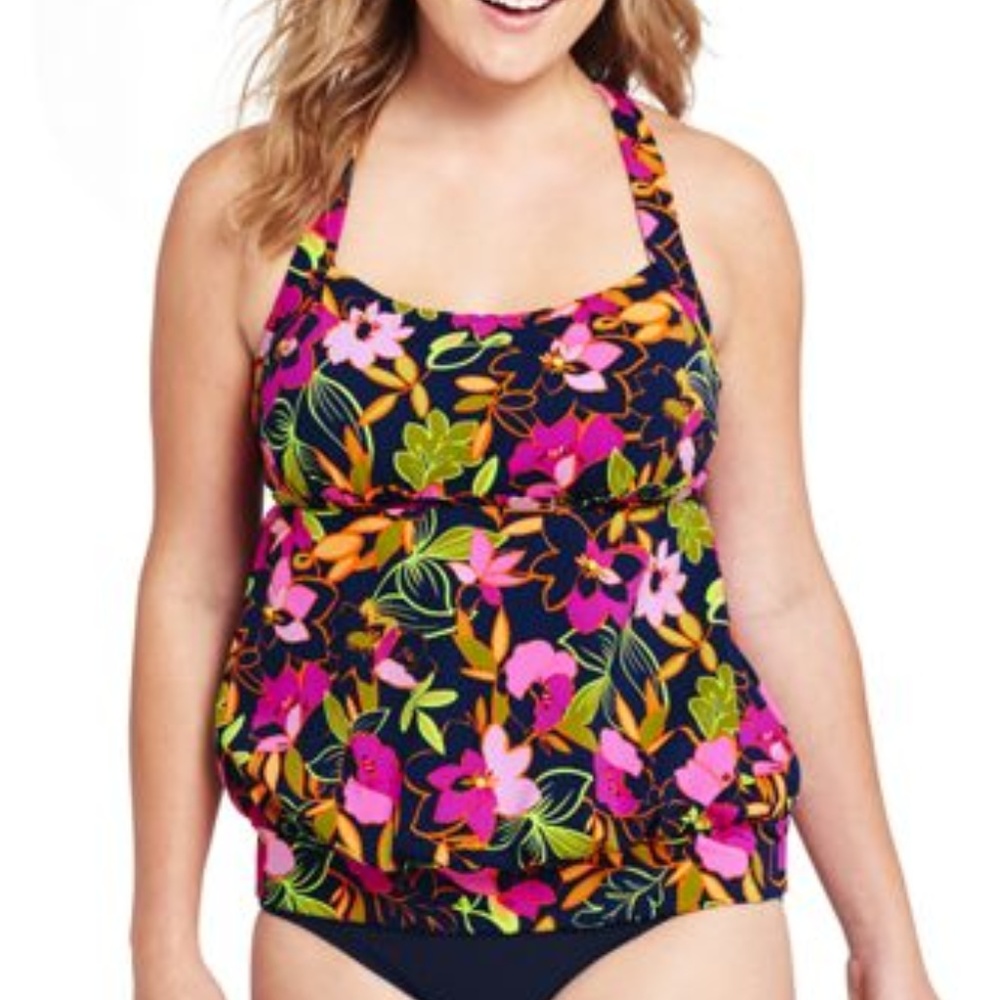 Land's End Blouson Tankini Top 14W NWT